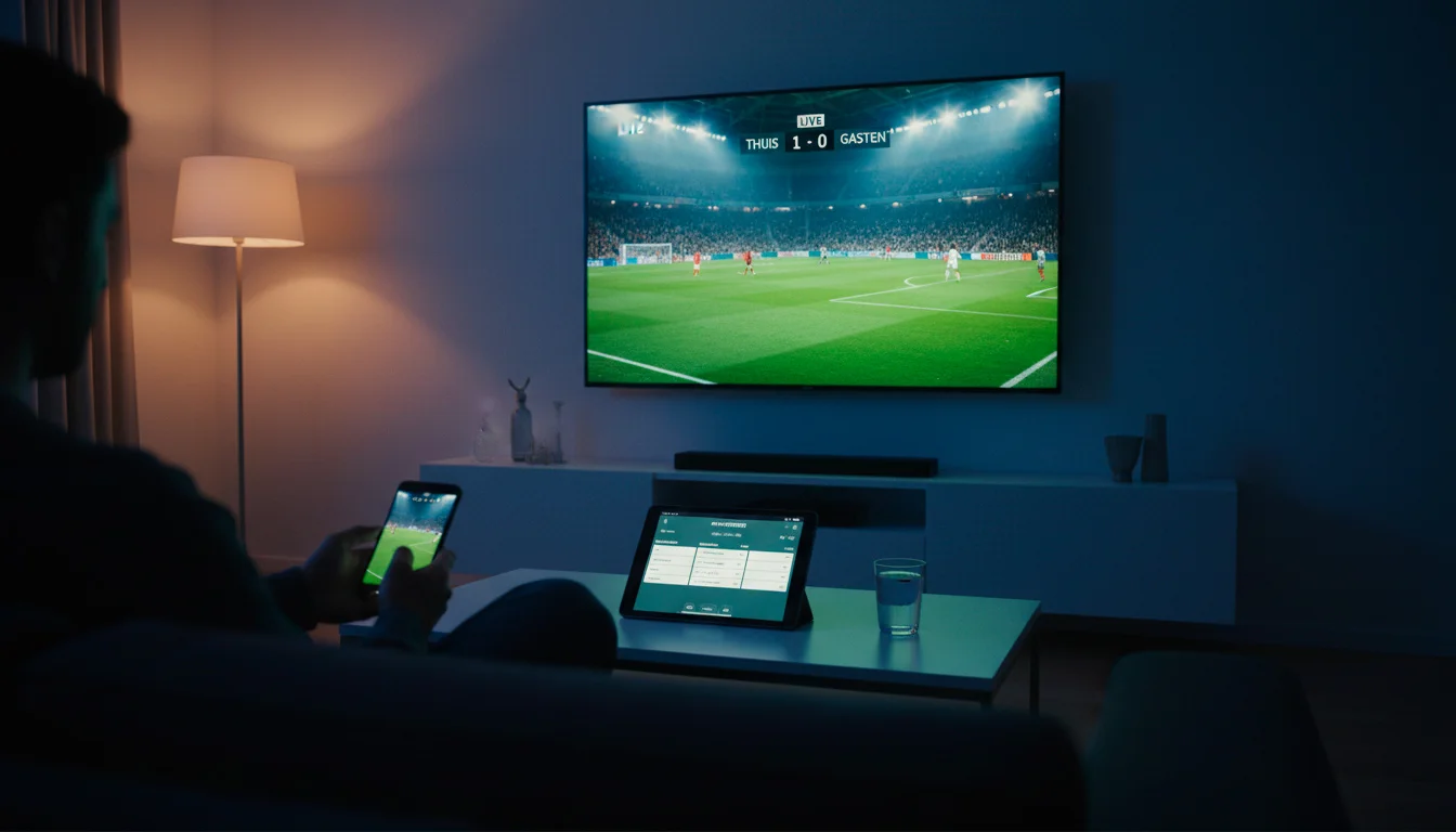 Live wedden op een Champions League-avond met voetbalwedstrijd op de achtergrond